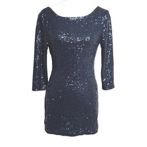 Tobi Sequin Low Back Party‎ Cocktail Dress Navy Blue Womens Size S